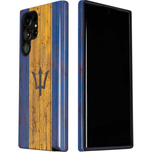 Barbados Flag Dark Wood Galaxy S22 Ultra Pro Case